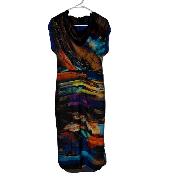Ted Baker Vivix Cowl Neck Midi Abstract Dress Size 2 (US Size 6) - Picture 1 of 5
